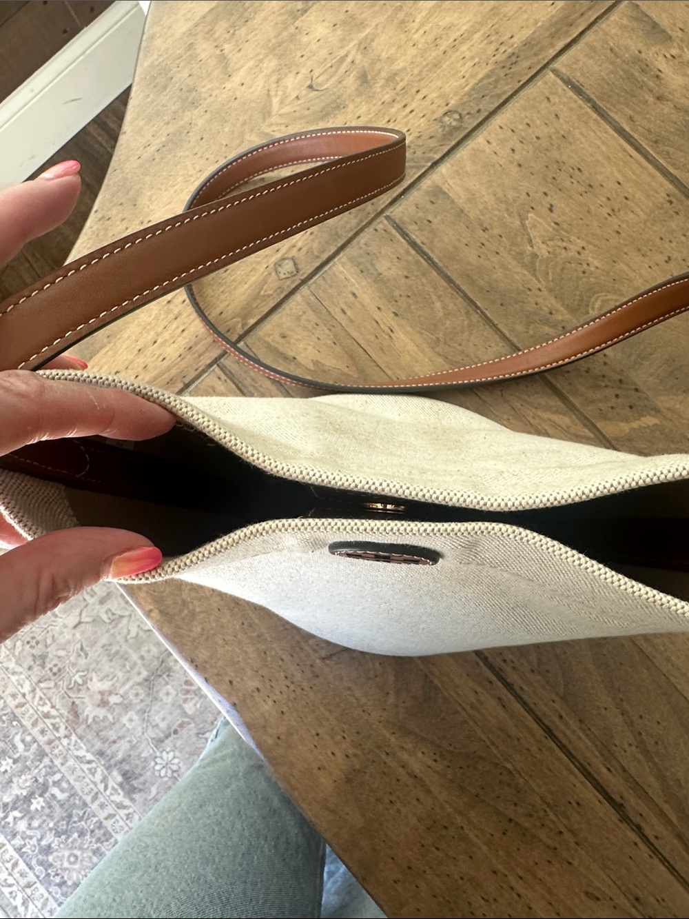Tory Burch Light Beige Canvas Bucket Bag with Brown Leather Trim - Picture 4 of 10
